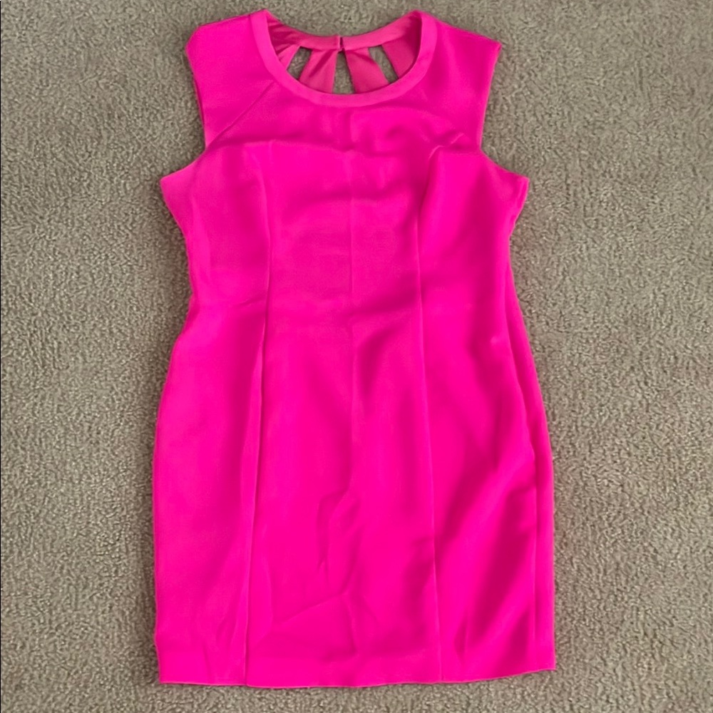 Hot Pink Bodycon Mini Dress with Sleeveless Design and Crew Neck